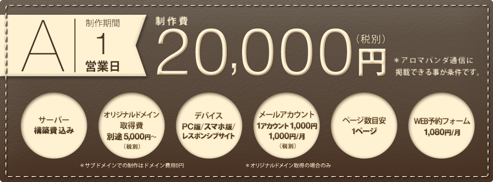 A.制作期間1営業日 制作費20,000円(税別)
