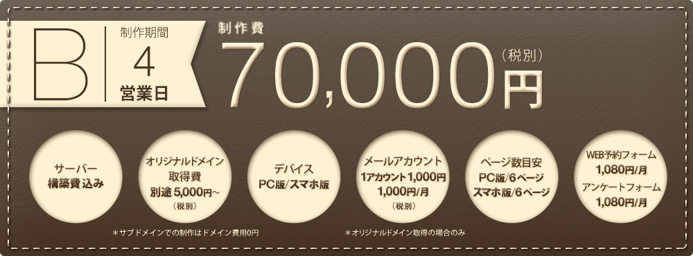 B.制作期間3営業日 制作費50,000円(税別)